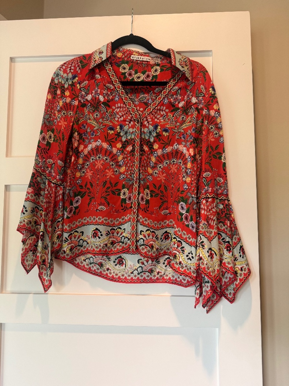 Multi Color Silk Blouse with Scarf Sleeves